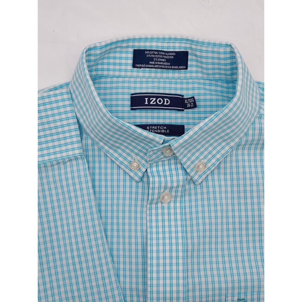 IZOD Kids XL 18-20 Blue Plaid Stretch Button Down Long Sleeve Shirt